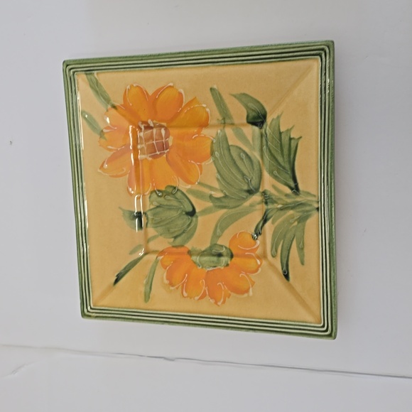 Vintage Le Poet-Laval Set Of 3 Square Plates Handpainted Floral Made In France - Picture 4 of 12
